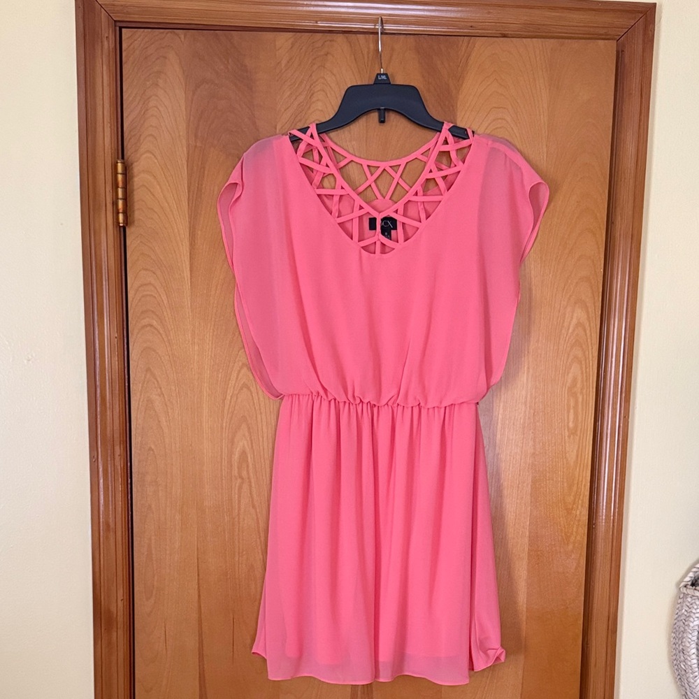 BCX Pink Lattice-Back Dress